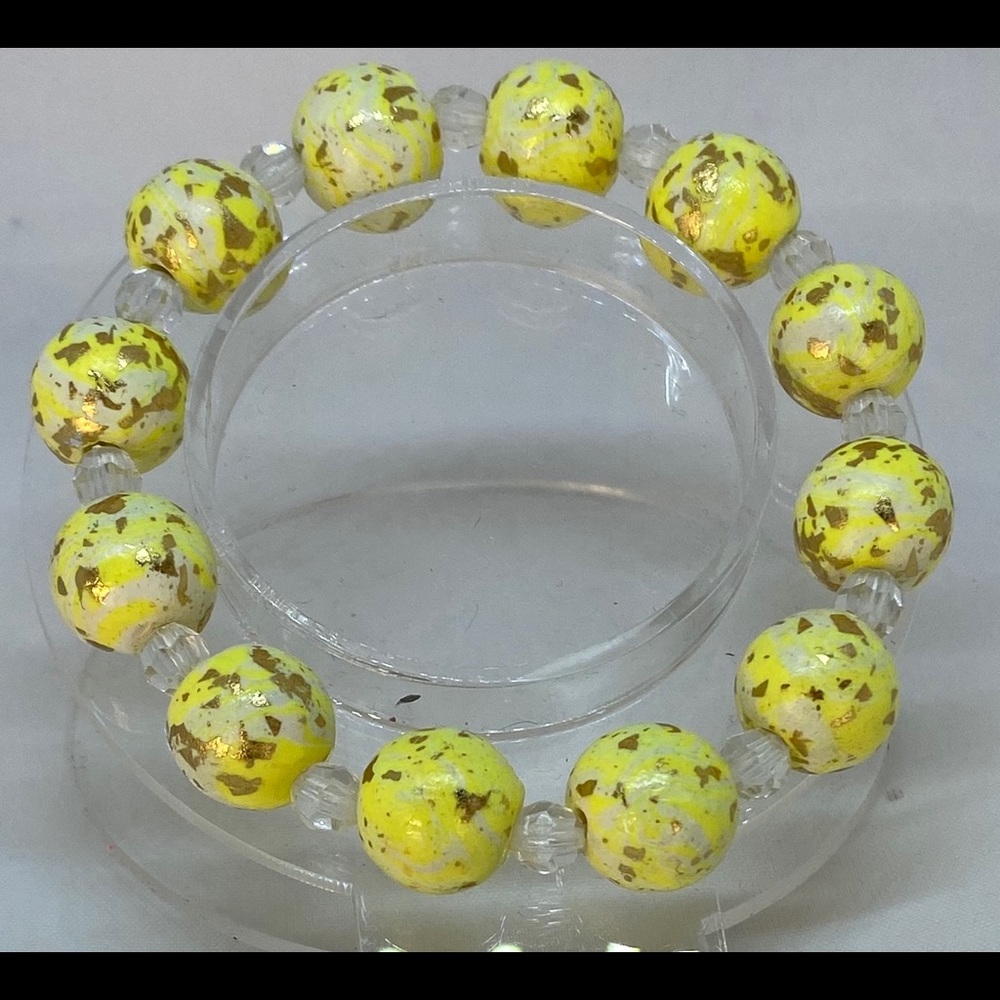 Handmade Polymer Clay Yellow Beaded Bracelets - Picture 4 of 10